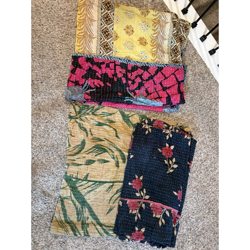 boho Kantha Quilt Throw Vintage Bedspread reversible throw 2 With 4 Patterns
